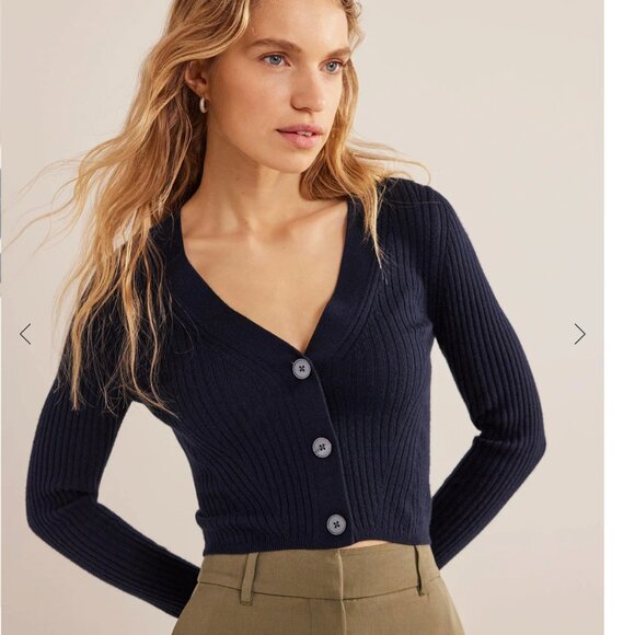 Boden Merino Cropped Rib Cardigan Navy S NWT - Picture 6 of 7